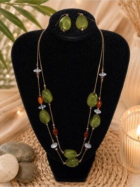 Acrylic Bead Layered Necklace & Earrings Set